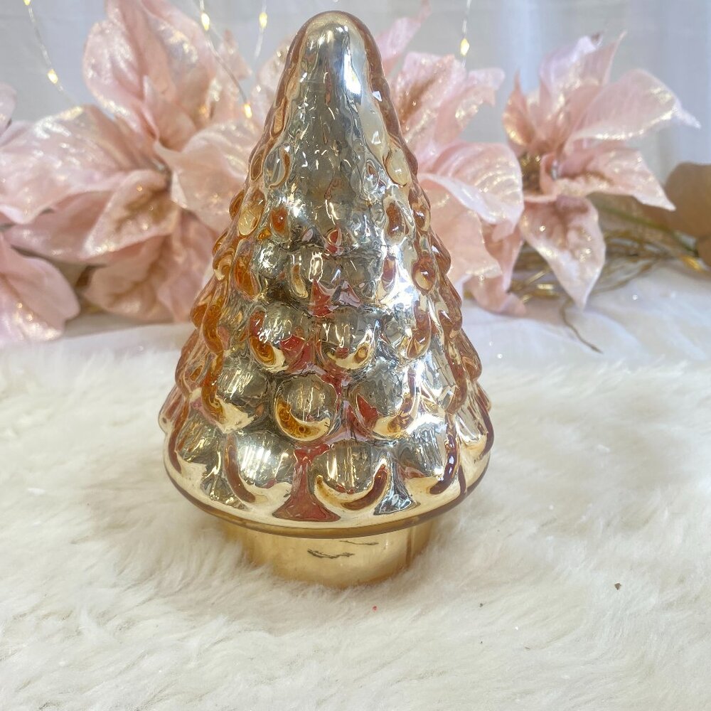 Bella Lux Christmas Led Light Up Gold Mercury Glass Tree 6.5" Village Decor New